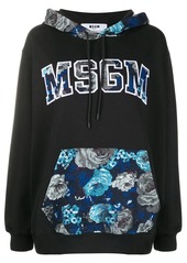 MSGM floral-panel oversized logo hoodie