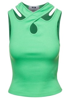 MSGM Light Green Ribbed Tank Top with Cut-Out Detailing in Cotton Woman