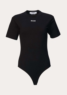 MSGM Logo-Print Short Sleeve Bodysuit In Black