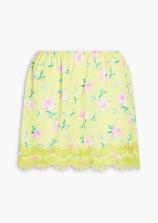 MSGM - Lace-trimmed floral-print crepe de chine mini skirt - Yellow - IT 38