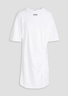 MSGM - Ruched logo-print cotton-jersey mini dress - White - IT 40