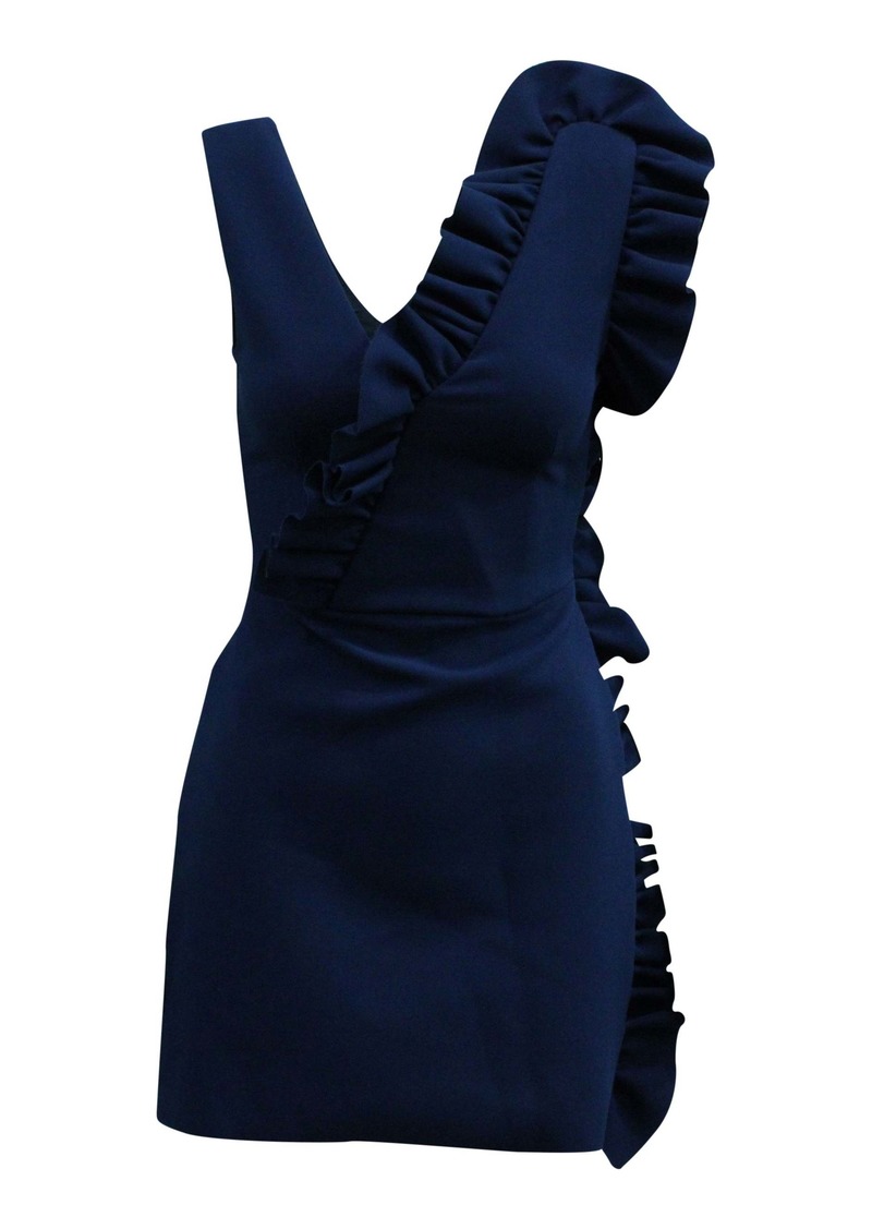 MSGM Asymmetrical Ruffle Dress in Navy Blue Polyester