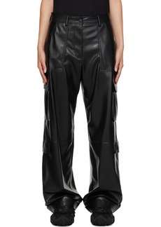 MSGM Black Cargo Pockets Faux-Leather Trousers