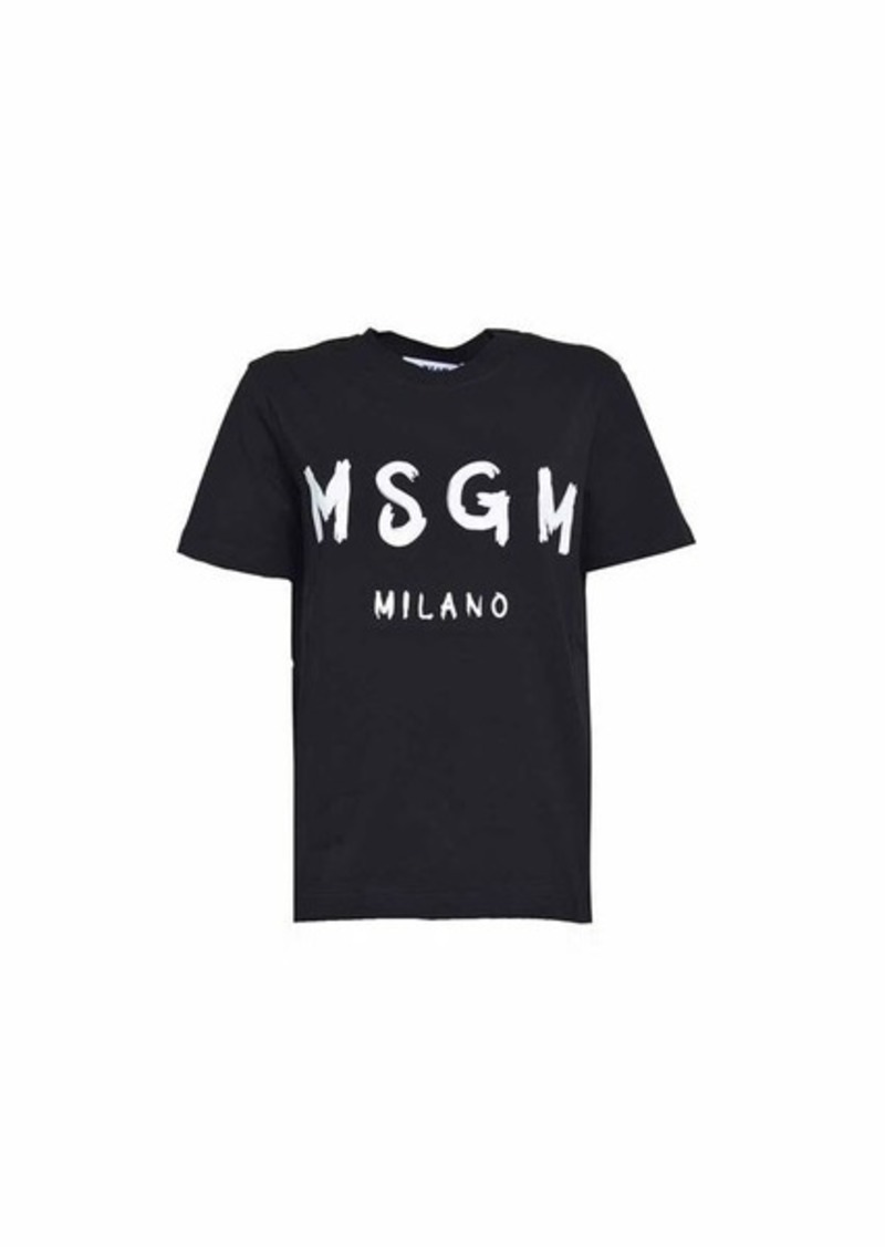 MSGM Black cotton T-shirt with logo print MSGM