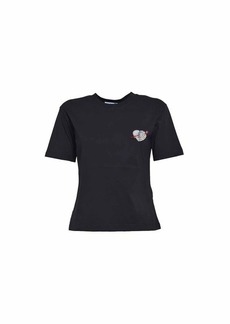 MSGM Black cotton T-shirt with rhinestone heart applique MSGM