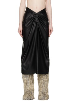 MSGM Black Knotted Faux-Leather Midi Skirt