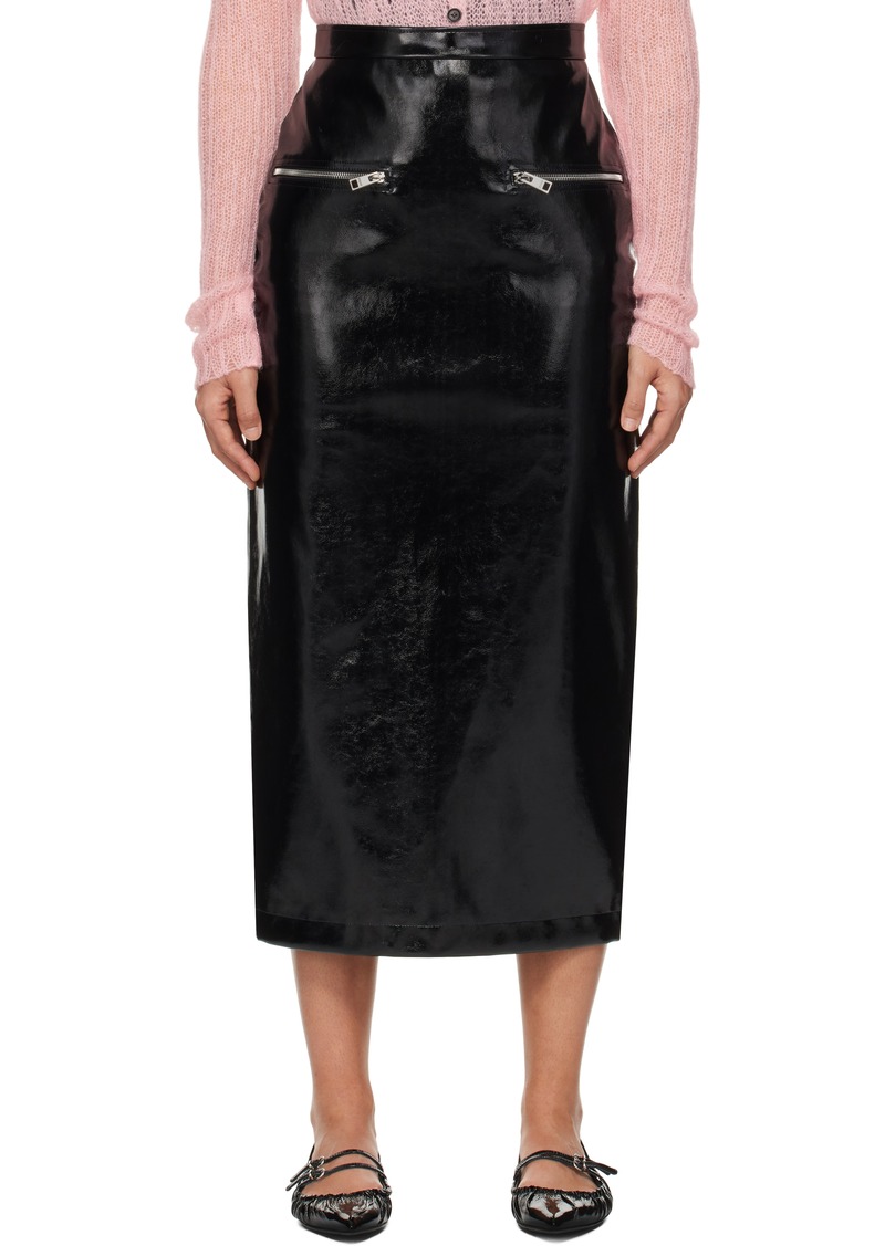 MSGM Black Patent Faux-Leather Midi Skirt