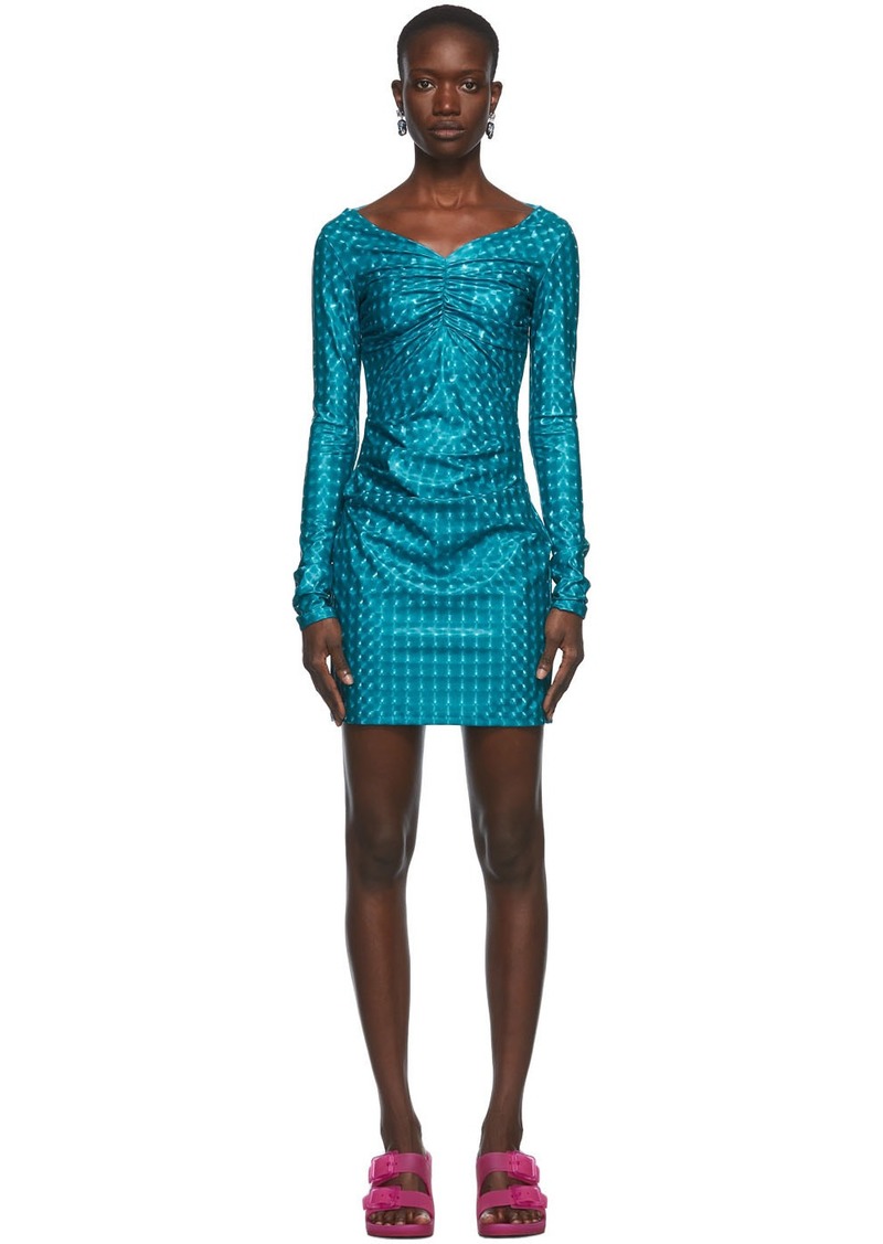 MSGM Blue Cinched Holographic Dress