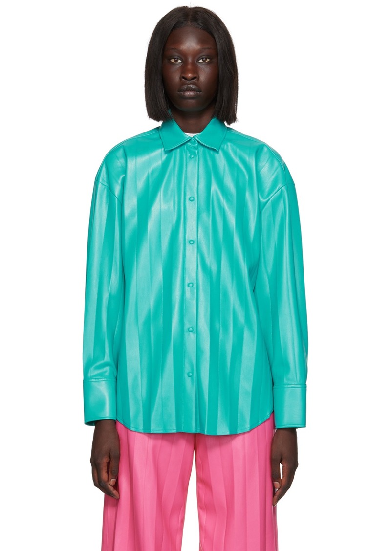 MSGM Blue Faux-Leather Shirt