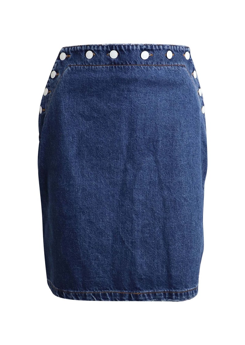 MSGM Button Detail Pencil Skirt in Blue Cotton Denim