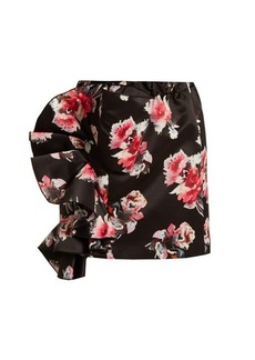 MSGM Floral-print ruffled satin mini skirt