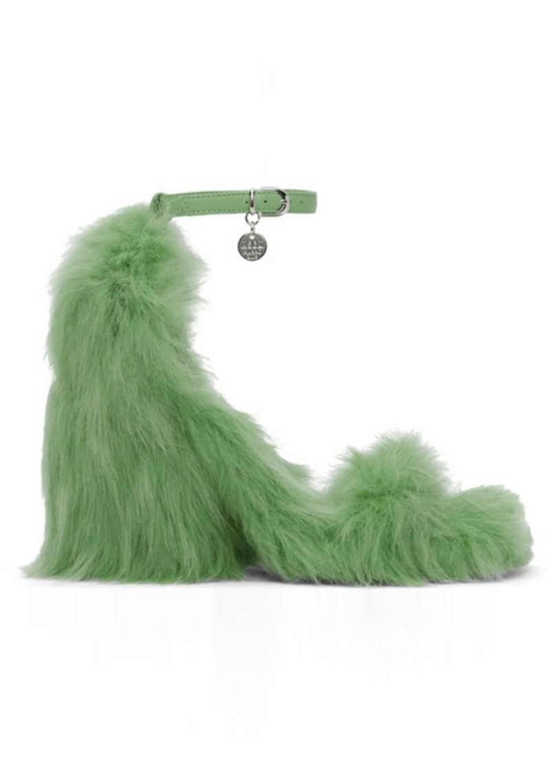 MSGM Green Faux-Fur Heeled Sandals