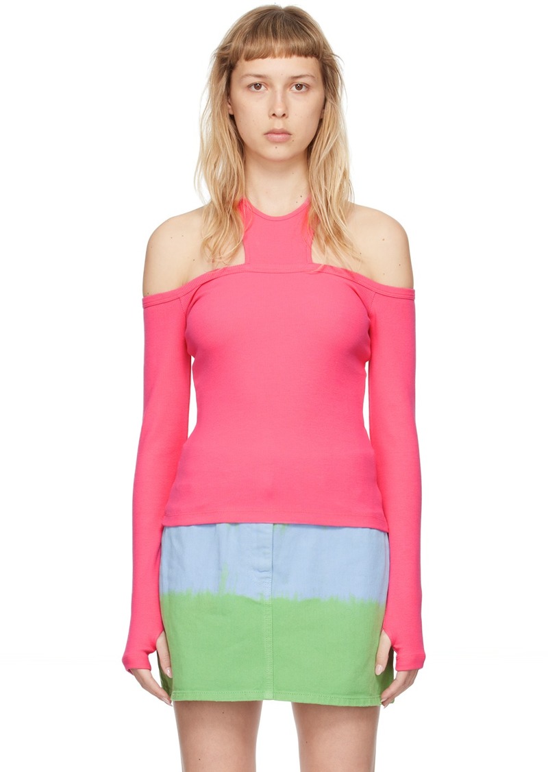 MSGM Pink Cutout Long Sleeve T-Shirt