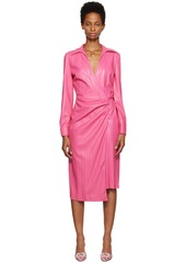 MSGM Pink Faux-Leather Midi Dress
