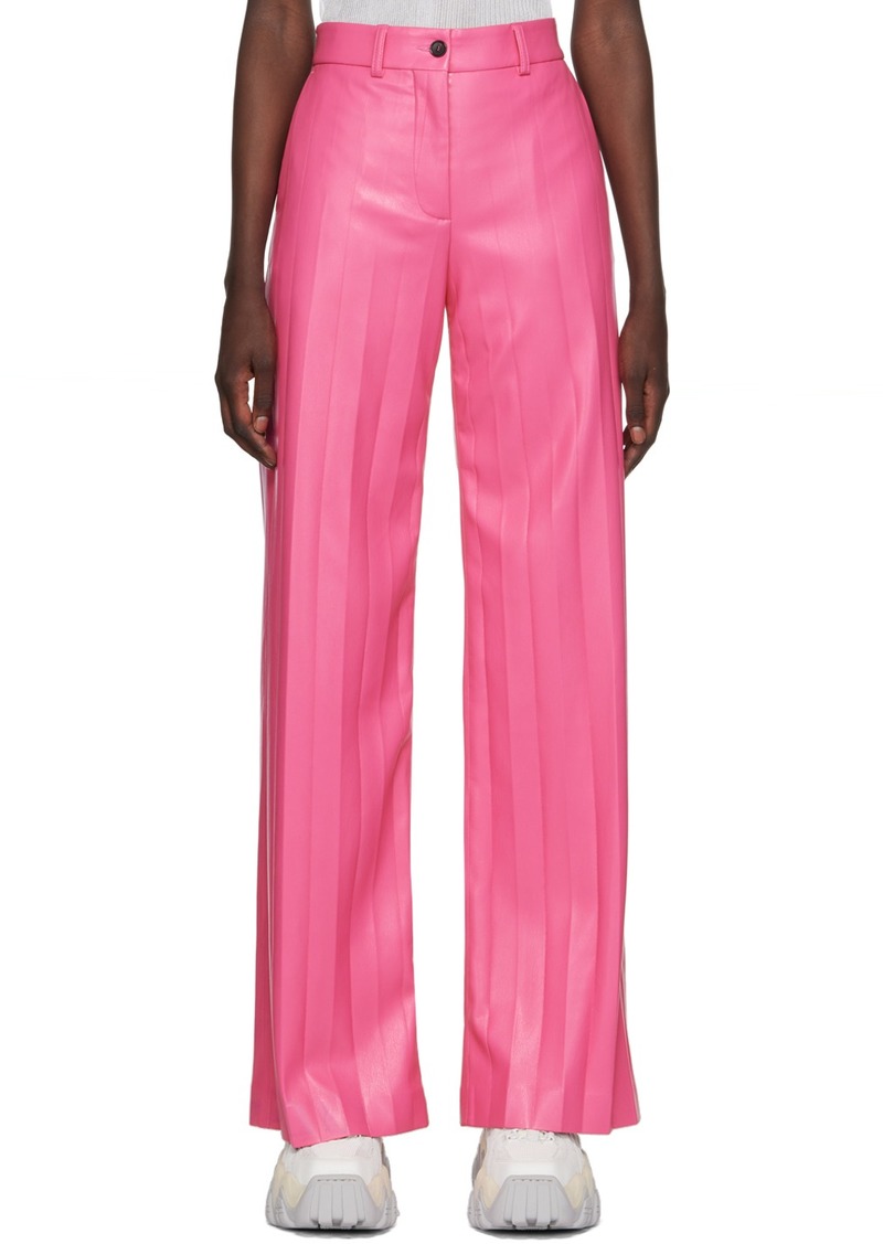 MSGM Pink Pleated Faux-Leather Pants