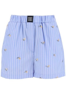 Msgm striped poplin shorts with sequin flowers