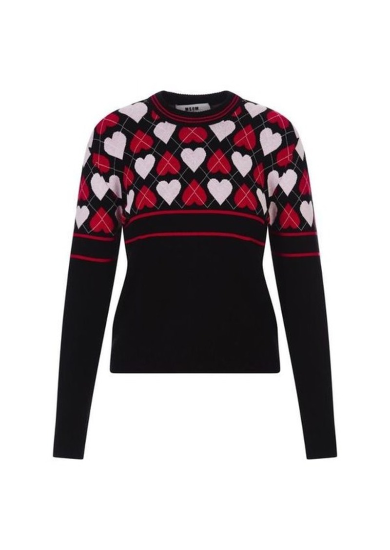 MSGM Sweater With "Active Hearts" Motif
