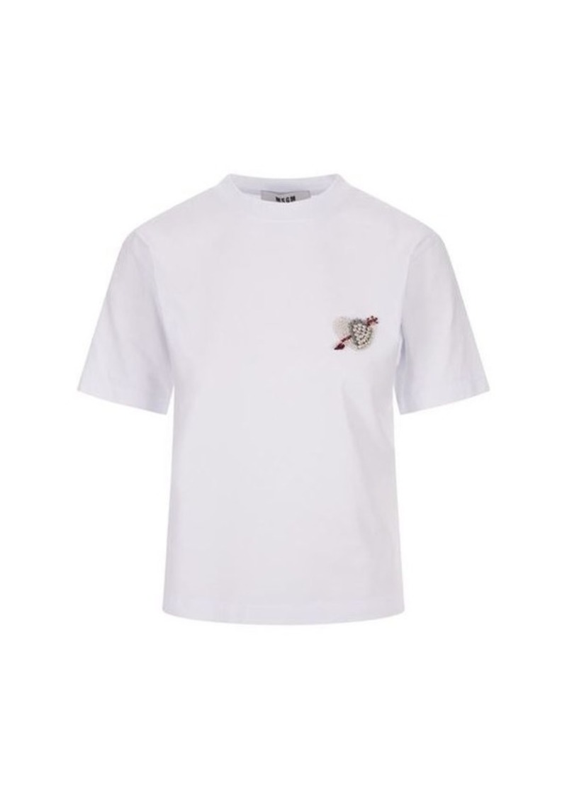 MSGM T-Shirt With "Msgm Heart Embroidery Patch" Graphics