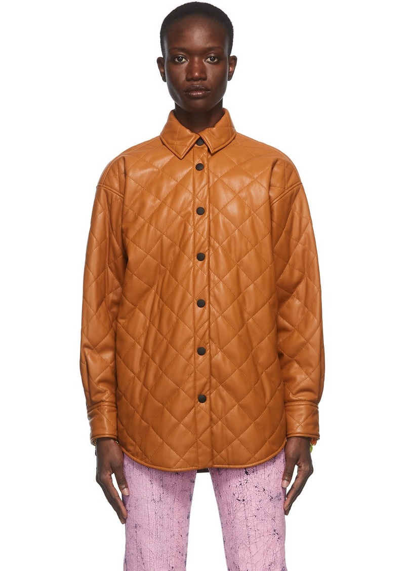 MSGM Tan Quilted Faux-Leather Jacket