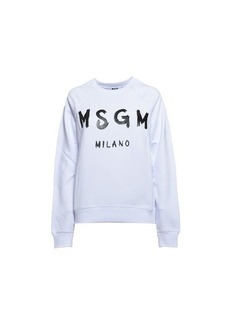 MSGM White cotton crew-neck sweatshirt with logo print MSGM