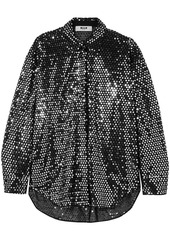 Msgm Woman Sequined Tulle Shirt Black