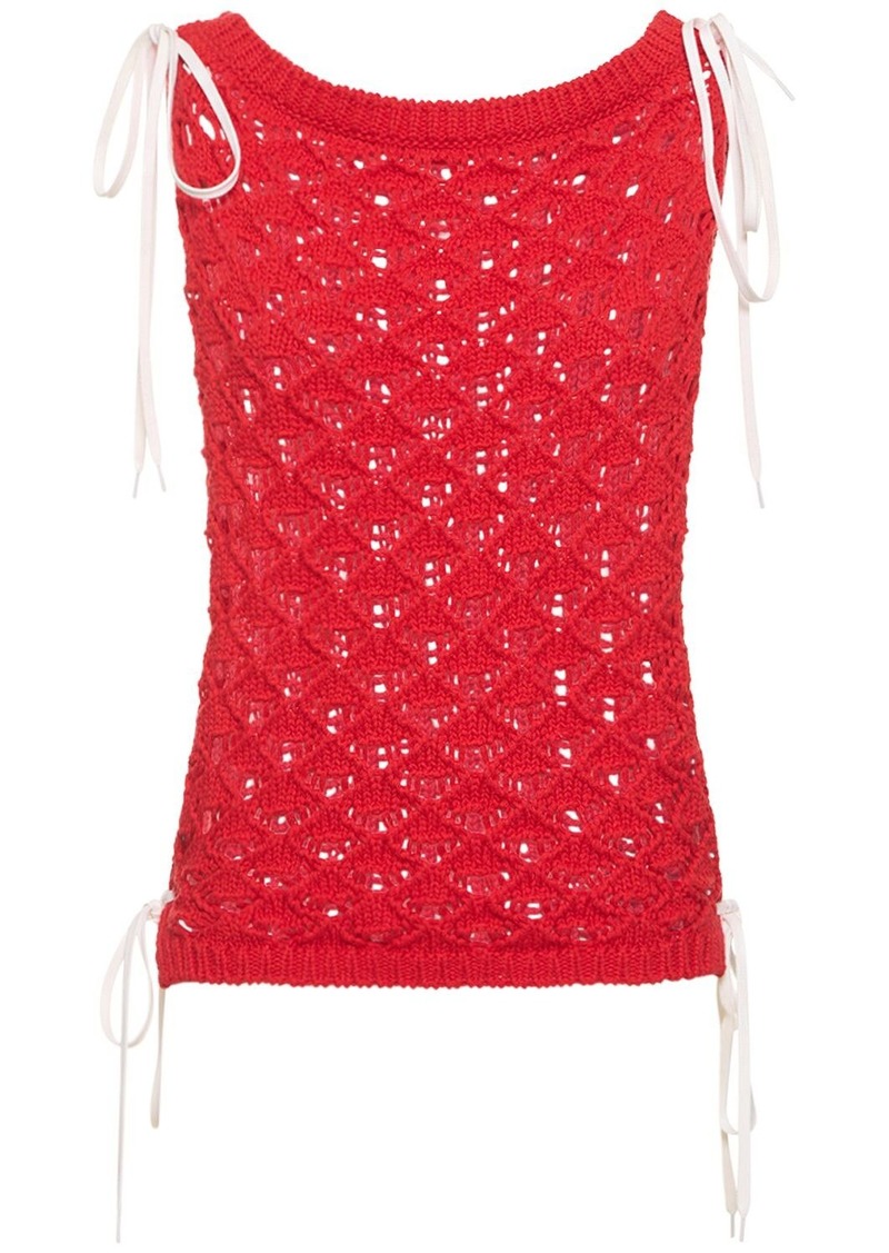 MSGM Openwork Cotton Lace Sleeveless Top