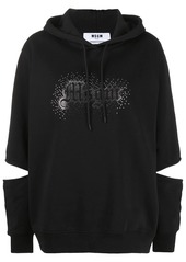 MSGM rhinestone-logo slit hoodie