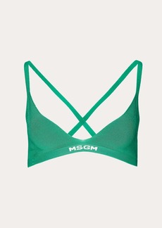 MSGM Ribbed Knit Logo-Hem Bra In Green