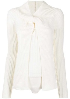 MSGM ribbed-knit tie-fastening top