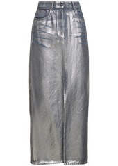 MSGM Silver-coated Cotton Denim Long Skirt