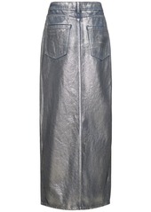 MSGM Silver-coated Cotton Denim Long Skirt