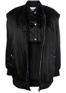 MSGM slogan-print zip-up layered bomber jacket