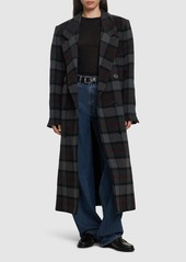 MSGM Tartan Wool Blend Felt Long Coat