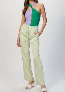 MSGM Two-Tone Halterneck Bodysuit In Lilac/dark Green