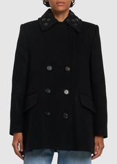 MSGM Wool Blend Felt Embellished Short Coat