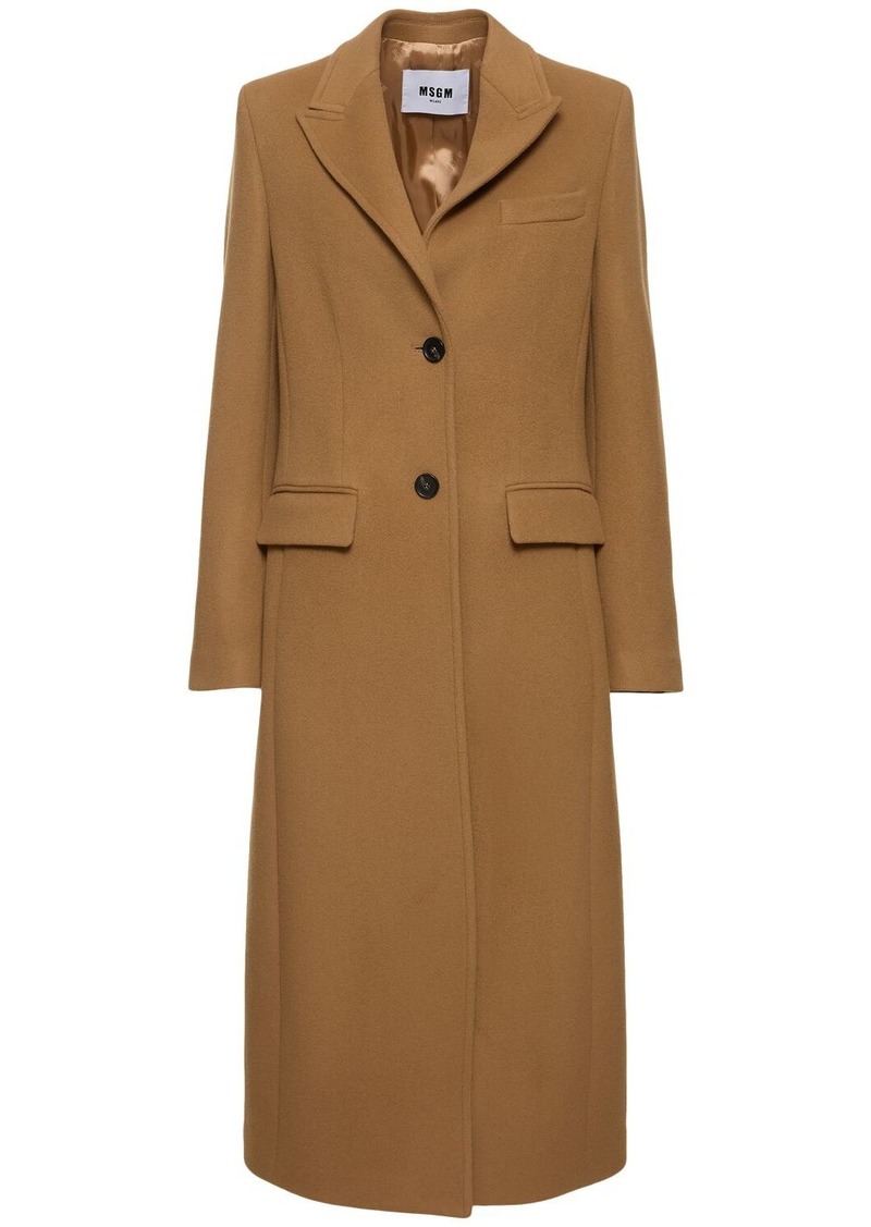 MSGM Wool Blend Felt Single Breast Long Coat