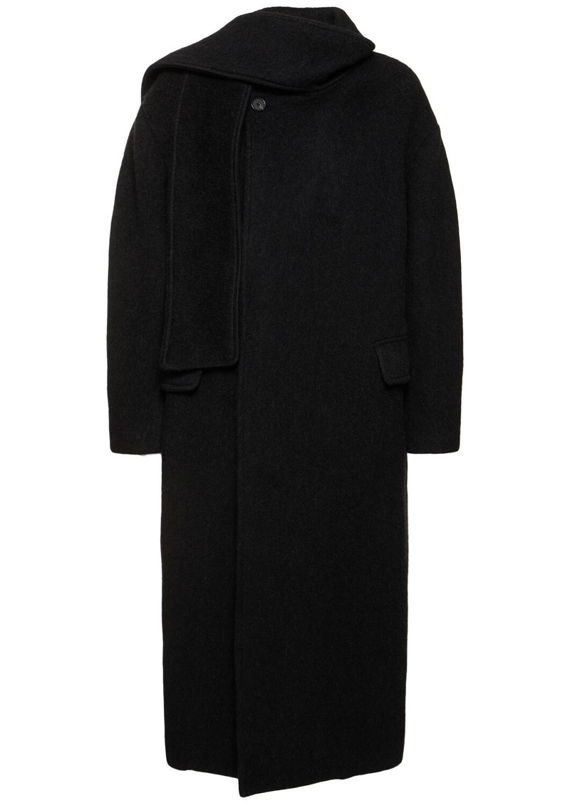 MSGM Wool Blend Long Coat W/scarf