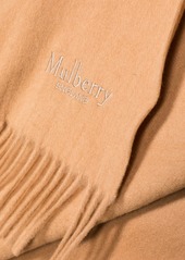 Mulberry embroidered-logo fringed scarf