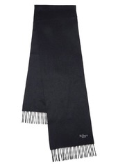 Mulberry Embroidered Logo Fringe Trim Cashmere Scarf
