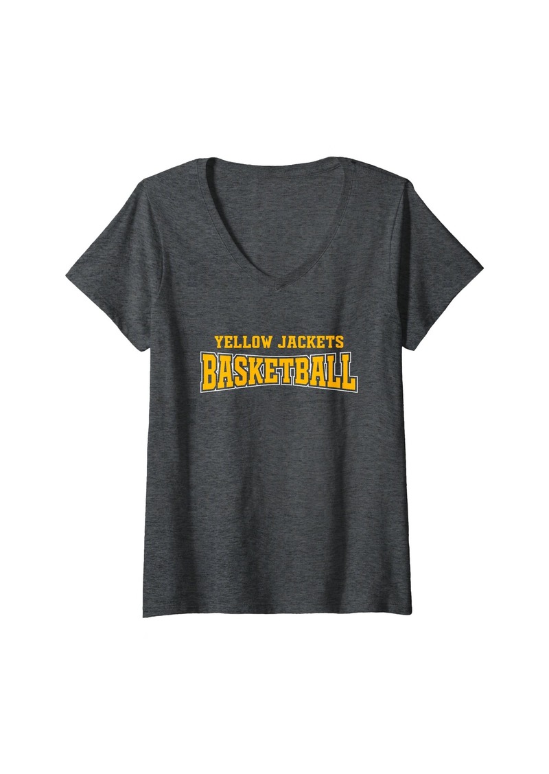 Womens Mulberry Yellow Jackets Basketball Warp HS V-Neck T-Shirt