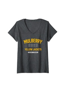 Womens Mulberry Yellow Jackets Mulberry Arkansas 2025 V-Neck T-Shirt