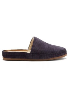 Mulo - Shearling-lined Corduroy Slippers - Mens - Navy