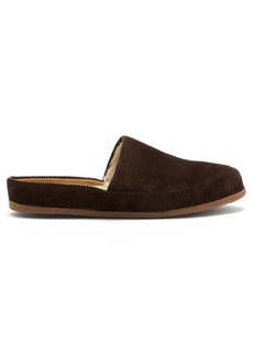 Mulo - Shearling-lined Cotton-corduroy Slippers - Mens - Dark Brown