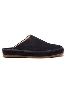 Mulo - Shearling-lined Suede Slippers - Mens - Navy