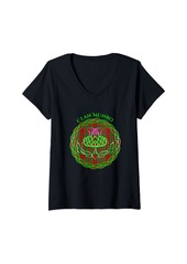 Womens Clan Munro Scottish Tartan Celtic Thistle V-Neck T-Shirt