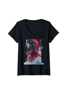 Mystique Womens Warrior in Red Splatter Art Unique Aesthetic V-Neck T-Shirt