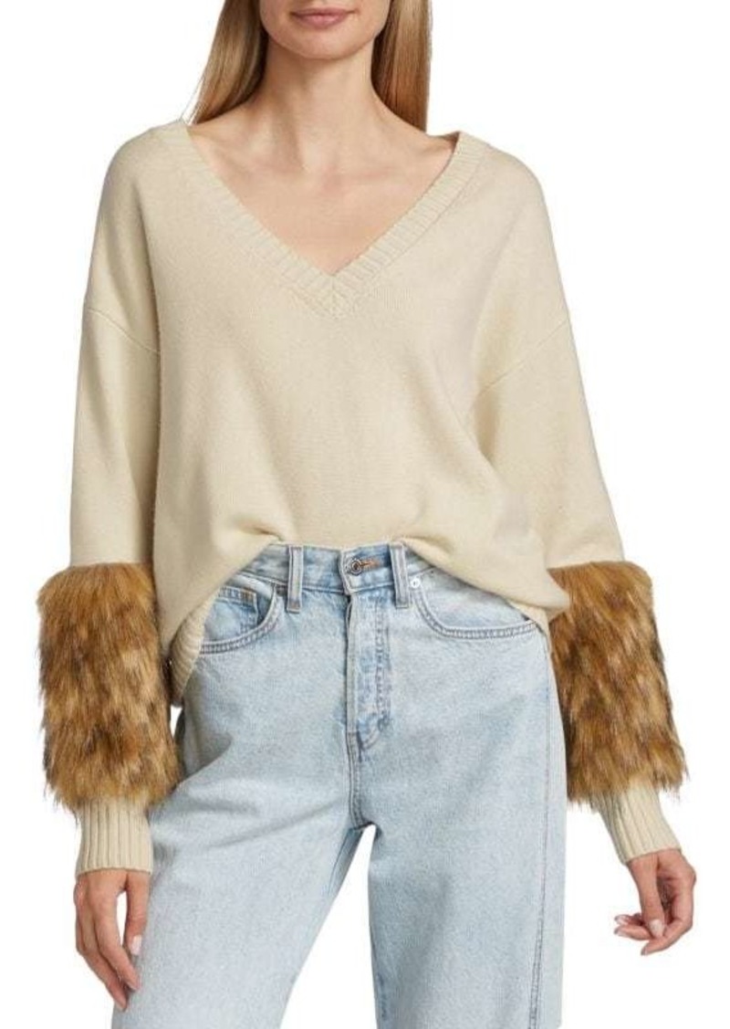 Naadam Faux-Fur Trim V-Neck Sweater