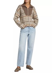 Naadam Houndstooth Wool & Cashmere Quarter-Zip Sweater
