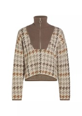 Naadam Houndstooth Wool & Cashmere Quarter-Zip Sweater