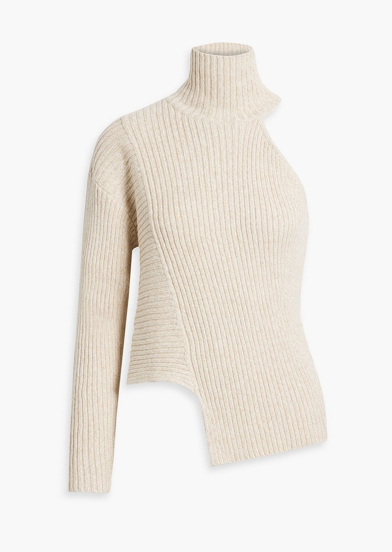 Naadam - One-sleeve ribbed cotton and cashmere-blend turtleneck top - White - M